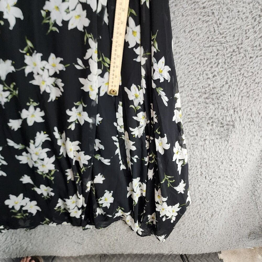 Alloy Apparel Dress Womens Large Bella Black White Floral V Neck Wrap Midi - Picture 5 of 10